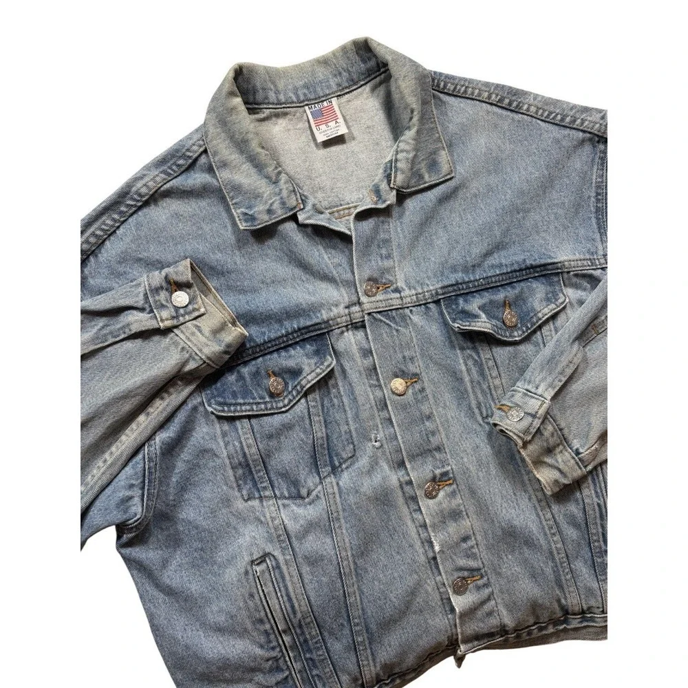 VTG ATSF Railroad Santa Fe Men's Train Denim Embossed Jean Jacket Med USA -2202